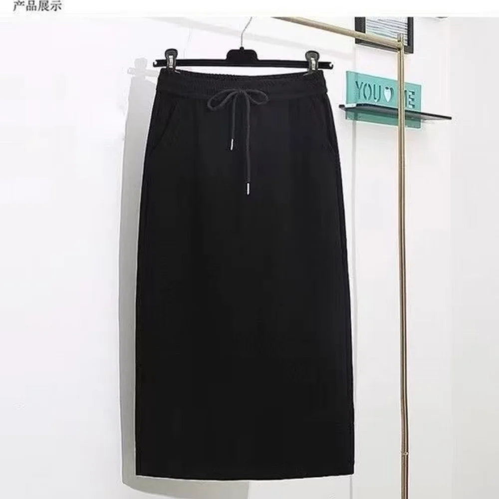 New Women's Soft Touch Silk like Midi Skirt High Waist Elastic Belt Fashionable Women's Skirt Elegant Women