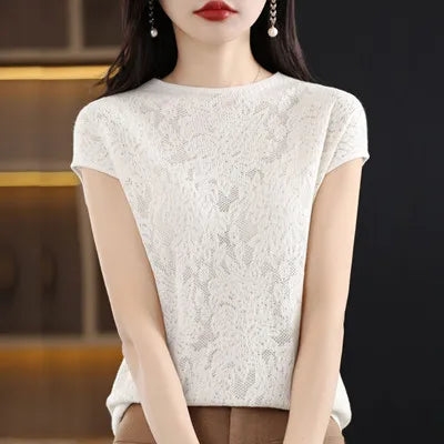 Women's T-shirt Summer New Knitted Sweater Short Sleeve Casual Solid Color O-Neck Pullover Loose Korean Fashion Top T-shirt