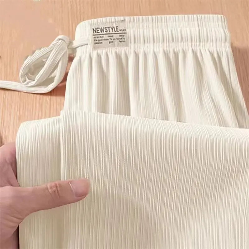 High Waist Wide Leg Ice Silk Loose Slimming Long Pants Summer New Style Breathable Thin Straight Cut Casual Trousers for Women
